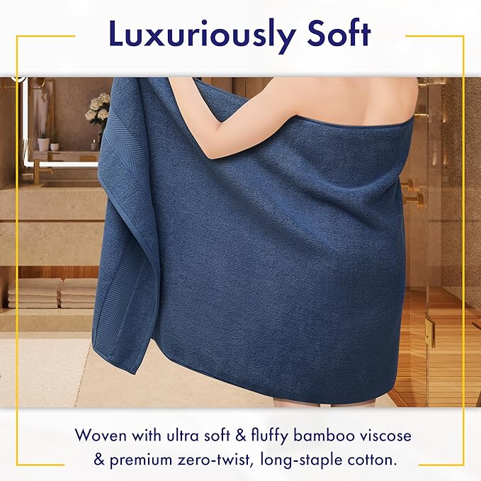 Ultra Soft & Plush Viscose from Bamboo Bath Towels - 700 GSM Luxury Bath Towels - 6 Piece Set - Super Absorbent & Quick Drying (Navy Blue)