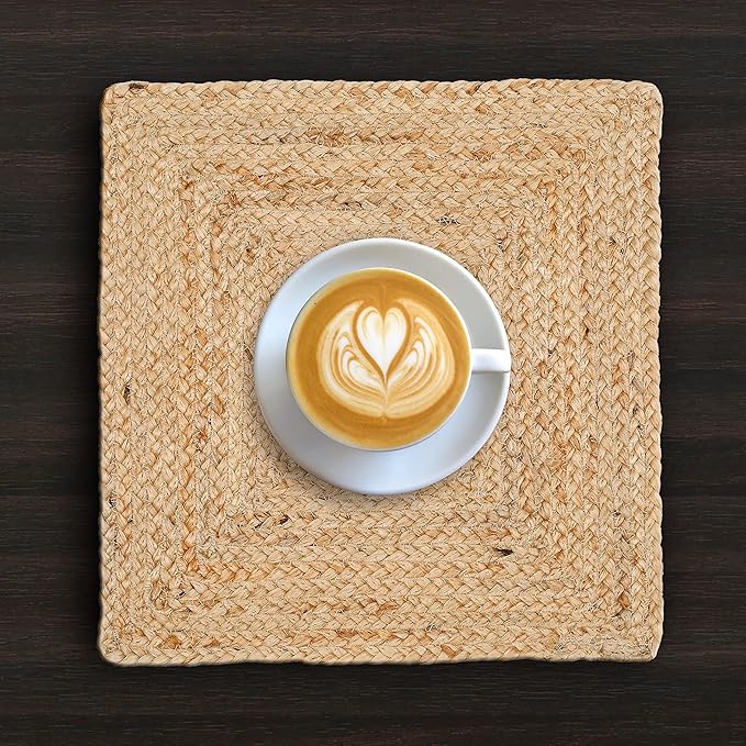 Hausattire Jute Braided Placemats 14x14 Inches Set of 4 Reversible Handwoven Boho Vintage Placemats for Kitchen Dining Tables|BBQ's Thanksgiving Decor Weddings Indoor & Outdoor Parties|Natural
