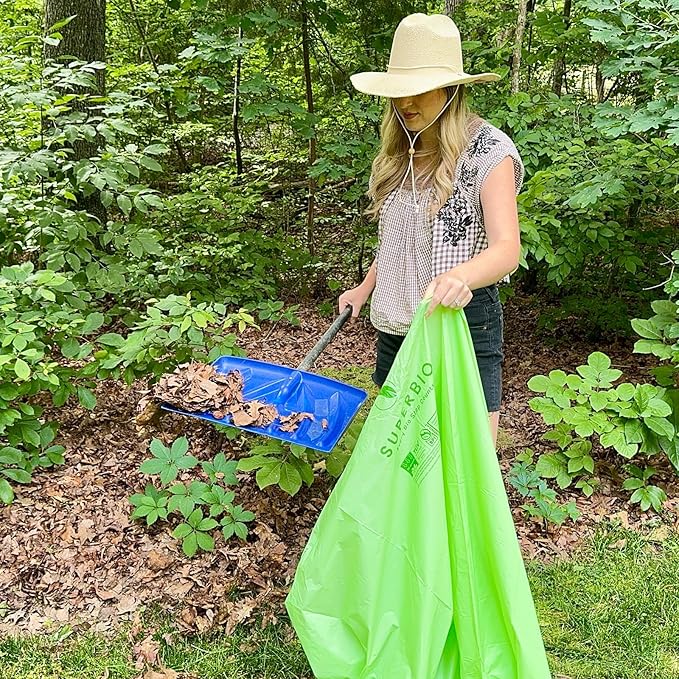 SUPERBIO 64 Gallon Compostable Yard Waste Bags, Lawn & Leaf Bags, 242.3L (60 Count Bulk), Heavy Duty 1.57 Mils, BPI and OK compost INDUSTRIAL