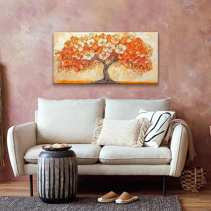 Suconvng Abstract Wall Art Prints Picture Tree Canvas Art Wall Decor Painting Orange Tree Wall Art Bedroom Bathroom Office Home Decor 20" X 40" Ready To Hang