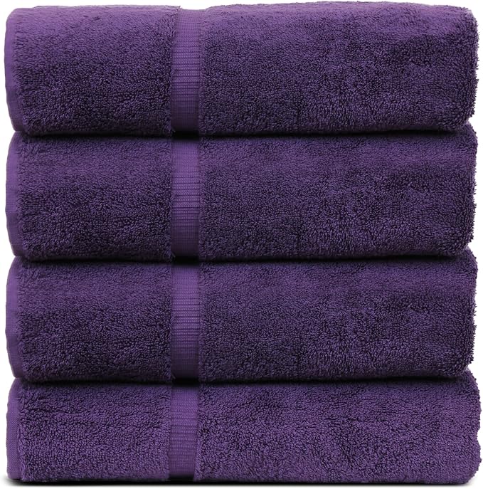 Luxury Hotel & Spa Collection Highly Absorbent, Quick Dry 100% Turkish Cotton 700 GSM, Eco Friendly Towel, for Bathroom Dobby Border Soft Bath Towel Set 27 X 54 -Plum, Bath Towels - Set of 4
