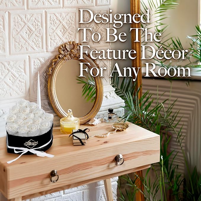 GLAMOUR BOUTIQUE 16 Flower Forever Heart Shape Box - Preserved Roses Gift for Her, Preserved Flowers, White