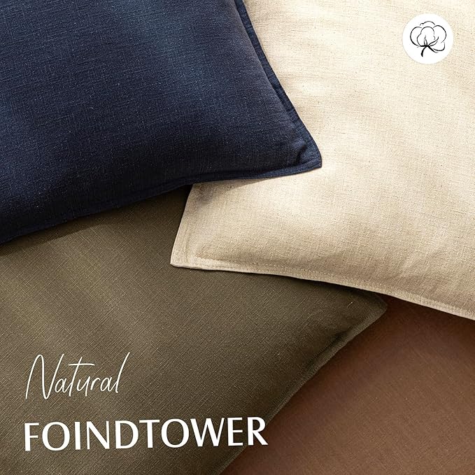 Foindtower Pack of 2, Decorative Linen Soild Throw Pillow Covers Soft Accent Cushion Case Boho Farmhouse Pillowcase for Chair Couch Sofa Bedroom Living Room Home Decor 26 x 26 Inch Light Khaki Brown