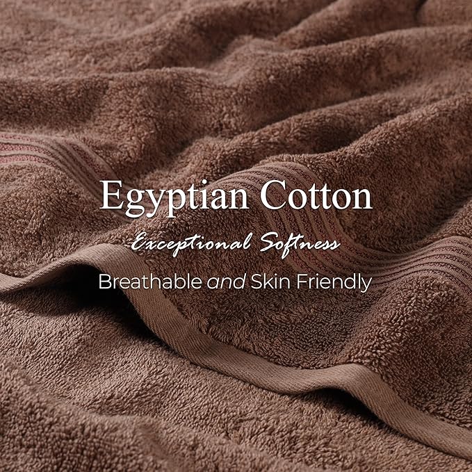 Superior Egyptian Cotton 6-Piece Towel Set, Bathroom Essentials, Towels For Bathroom, Apartment, Airbnb, Guest Bath, Face, Hand, Bath Towels, Washcloths, Absorbent, Fast Drying, Mocha