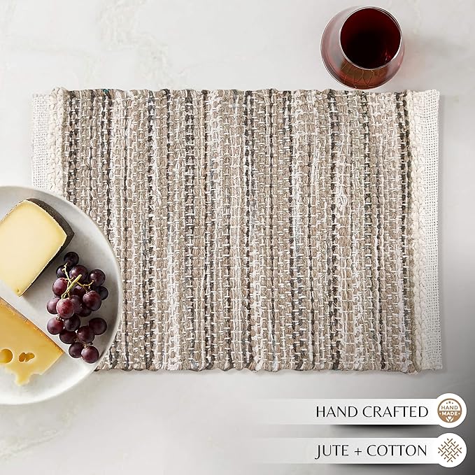 Hausattire Woven Table Placemats Set of 4 - Olive Green Christmas Jute Outdoor Table Mats for Kitchen Dining Decoration |Heat Resistant Farmhouse Dinner Placemat for Thanksgiving Decor |13x19 Inch