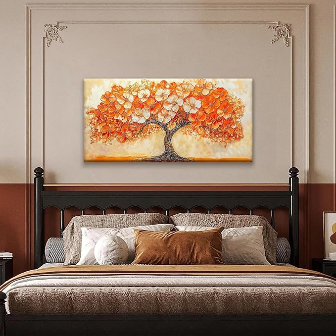 Suconvng Abstract Wall Art Prints Picture Tree Canvas Art Wall Decor Painting Orange Tree Wall Art Bedroom Bathroom Office Home Decor 20" X 40" Ready To Hang
