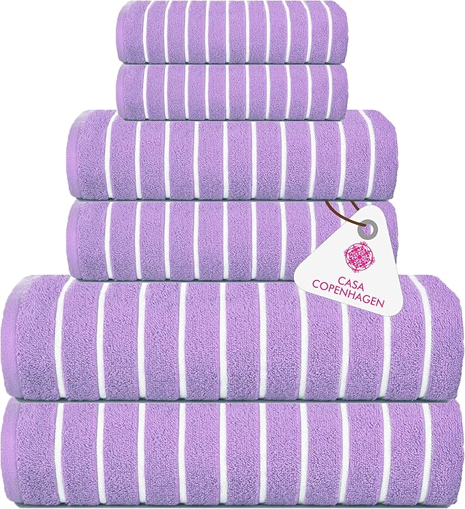 CASA COPENHAGEN Ecstatic 6 Pieces Towel Set- Purple Rose, 600 GSM 2 Bath Towel 2 Hand Towel 2 Washcloth, Designed in Denmark Made of Soft Egyptian Cotton for Bathroom, Kitchen & Shower.