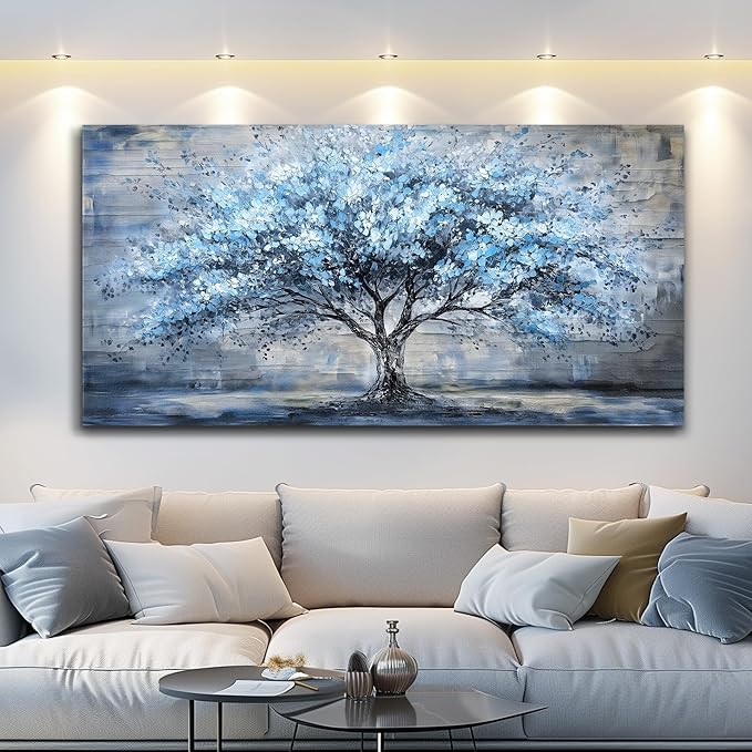 Large Wall Decor for Living Room Canvas Wall Art for Office Modern Wall Decorations for Bedroom Blue Tree Landscape Paintings Abstract Pictures Artwork Farmhouse Room Home Decor 24x48 in