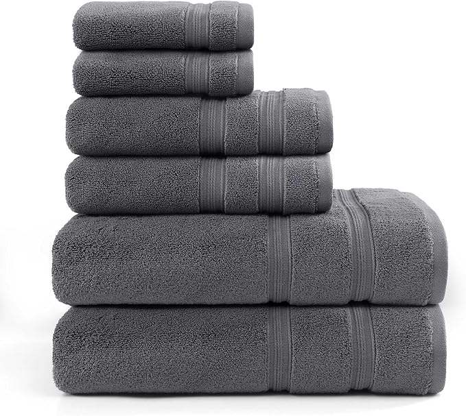 Tommy Hilfiger - Bath Towels, Ultra-Soft & Quick Drying with Zero Twist, 600 GSM Bathroom Towels with Iconic Flag Accent (Harborside Solid Charcoal Grey, 6 Piece)