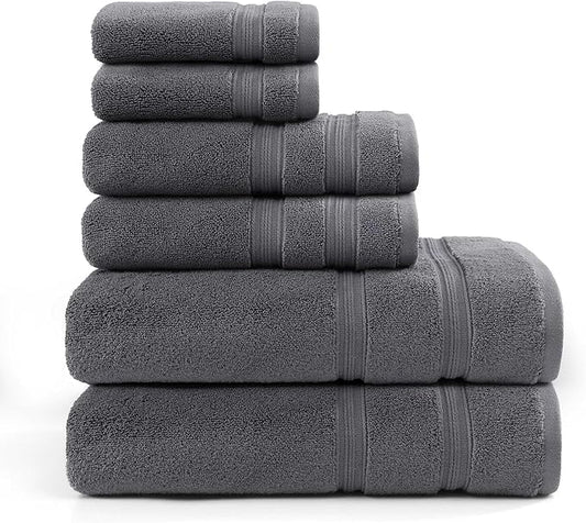 Tommy Hilfiger - Bath Towels, Ultra-Soft & Quick Drying with Zero Twist, 600 GSM Bathroom Towels with Iconic Flag Accent (Harborside Solid Charcoal Grey, 6 Piece)