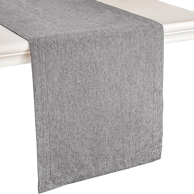 Mebakuk Linen Farmhouse Table Runner Large Burlap Style Soft and Waterproof Decorative Fabric Runner for Outdoor Wedding and Dinner (14 x 144 Inch, Dark Grey)