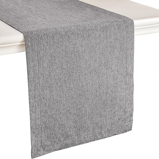 Mebakuk Linen Farmhouse Table Runner Large Burlap Style Soft and Waterproof Decorative Fabric Runner for Outdoor Wedding and Dinner (14 x 108 Inch, Dark Grey)