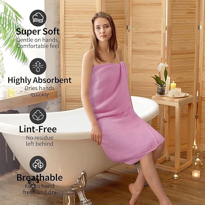 New Microfiber Waffle Bath Towels, 2 Pieces, Oversized, Soft, Absorbent, Fast Drying, Lint Free (Pink)