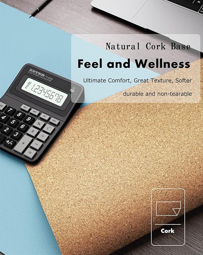 YSAGi Double-Sided Desk Pad, 31.5"x15.7" Leather Desk Mat, Eco Cork Desk Pad Protector,Large Mouse Pad,Waterproof Desk Blotter for Office/Home (Baby Blue/Cork)