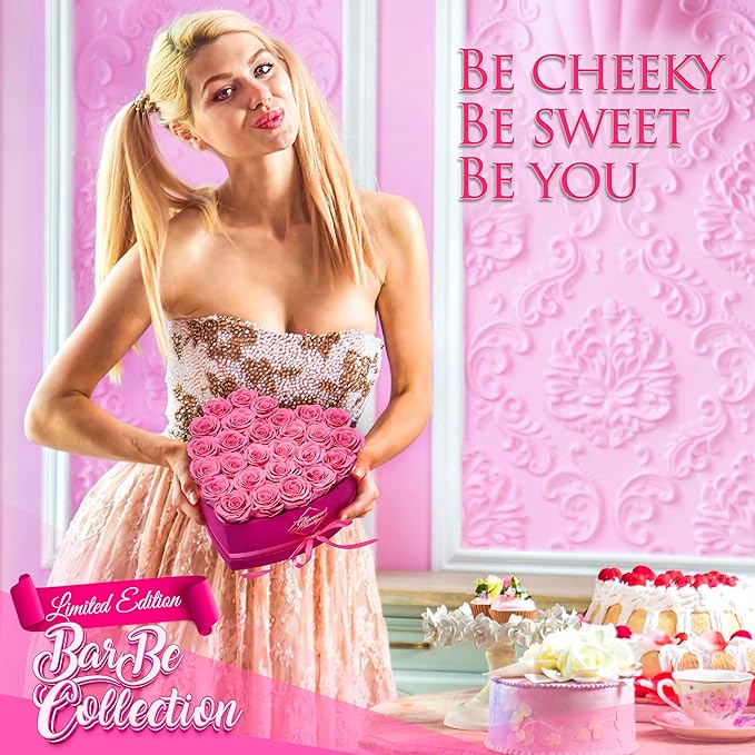 GLAMOUR BOUTIQUE 27 Flower Forever Heart Shape Box - Preserved Roses Gift for Her, Preserved Flowers, Velvet Pink