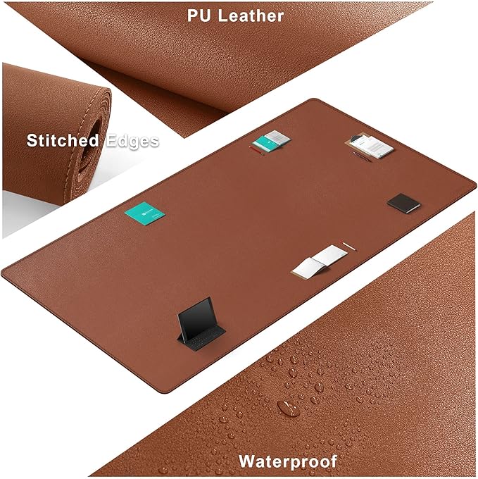 CENNBIE MAX200 78.7" x 39.4" Leather Desk Mat, Extra Large Desk Pad Blotter Protector, Extended Table Pad, Waterproof PU Leather Desk Mat on top of desks Large for Office and Home (Brown)