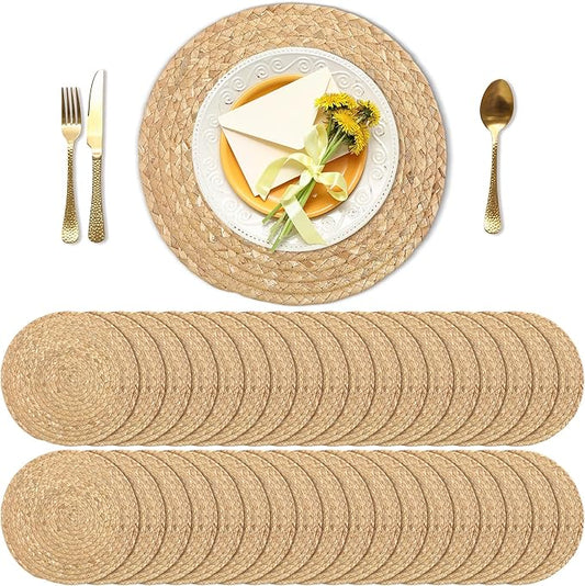 Set of 36 Round Woven Placemats 12-Inch Natural Water Hyacinth Plant Placemats Hand-Woven Boho Rattan Placemat Wicker Weave Table Mats for Home Table Farmhouse