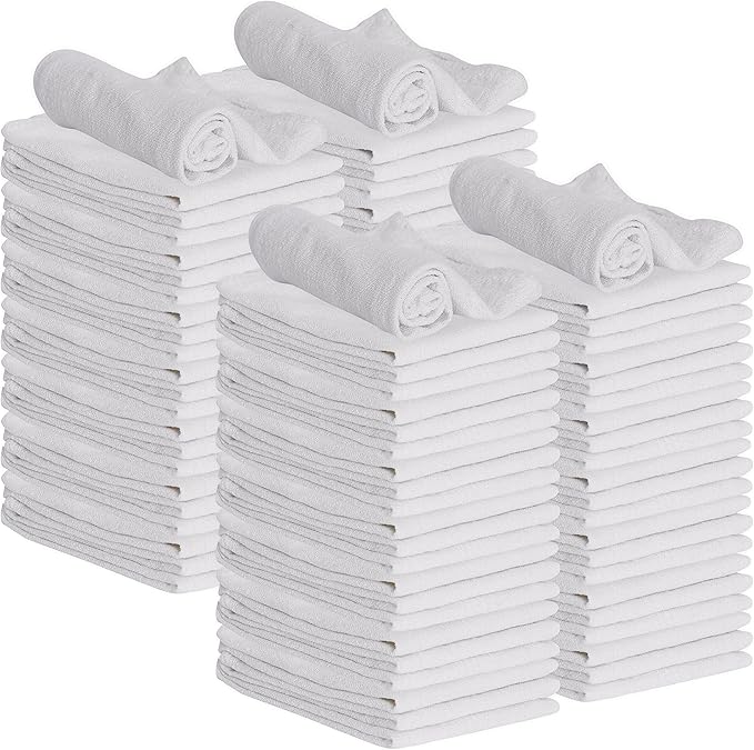 GREEN LIFESTYLE 100 Pack 12x14, White Shop Towels 100% Cotton, Super Absorbent and Durable for Car, Reusable Shop Rags