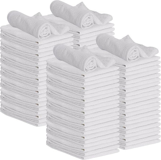 GREEN LIFESTYLE 100 Pack 12x14, White Shop Towels 100% Cotton, Super Absorbent and Durable for Car, Reusable Shop Rags