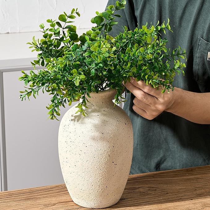 Large Ceramic Rustic Flower Vase, 10.43 Inch Tall Vintage Pottery Home Decor, Antique Farmhouse Terracotta Vase for Living Room, Table, Shelf, Mantel Decoration, Farmhouse - Off-White