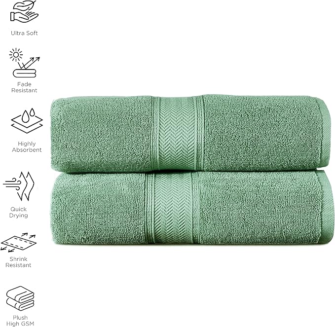 HILLFAIR 600 GSM- 40 x 80 Inches- 100% Cotton 2 Pc XXL Oversized Bath Towel Set- Soft Highly Absorbent Jumbo Bath Sheets Towels Sets- Quick Dry Oversized Sheets Towel Sets for Hotel Spa Pool- Sage