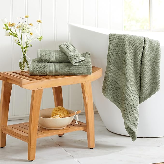 Springtree Home 100% Cotton Bath Towel Set of 4 | Super Soft & Absorbent with Quick-Dry Fibers | 4 Bath Towels | Textured and Durable Cotton | Krista Collection (Lily Pad Green)
