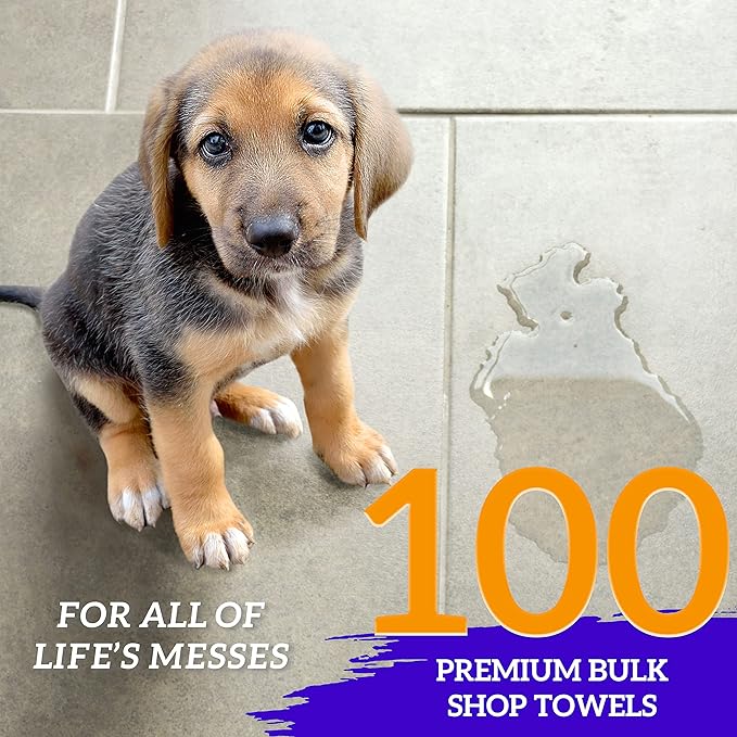 GREEN LIFESTYLE 100 Pack 12x14 Blue Shop Towel 100% Cotton, Super Absorbent and Durable for Car, Reusable