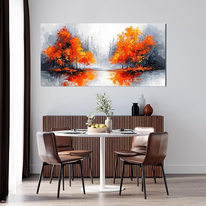 Canvas Wall Art Decor Modern Landscape Wall Art for Living Room Canvas Art Wall Decor Fall Orange Artwork for Walls Black and White Wall Art Prints Bedroom Office Home Decor Aesthetic 20" X 40"