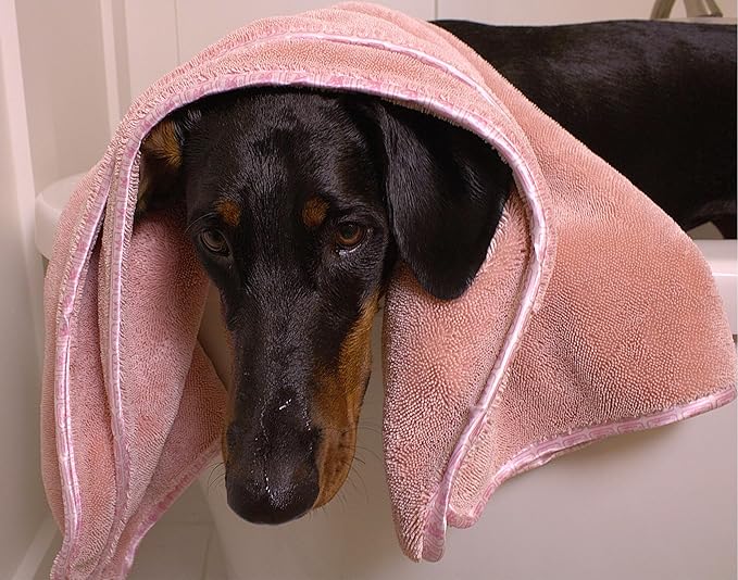 Premium Drying Towel – Large 24x35" Super Absorbent Microfiber Dog Bath Towel – Quick Dry, Soft & Durable Dog Towel for Drying Dogs – 1200 GSM Pink for Beach, Camping & Travel