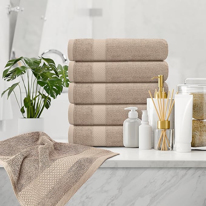 White Classic Luxury Taupe Hand Towels - Soft 100% Turkish Cotton | Highly Absorbent Hotel spa Bathroom Towel Collection | 16x30 Inch | Set of 6