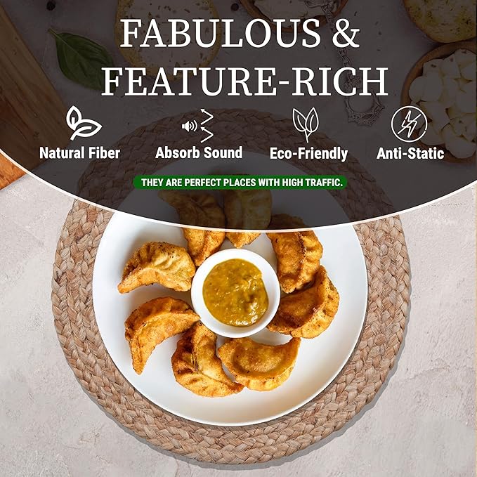 Craft Trade Set of 6 Round Woven Placemats Rattan Boho Hyacinth Farmhouse Wicker Placemats for Dining Table Indoor Outdoor Dining Table Mat (13 Inch Diameter)