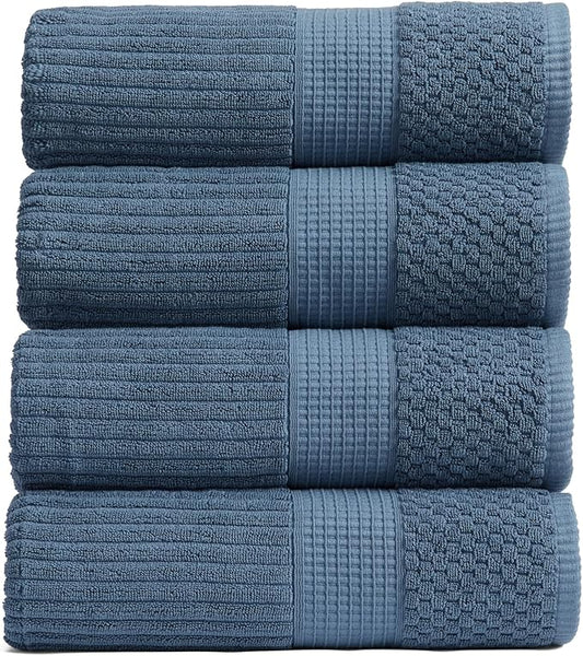 Springtree Home 100% Cotton Bath Towel Set of 4 | Super Soft & Absorbent with Quick-Dry Fibers | 4 Bath Towels | Textured and Durable Cotton | Krista Collection - Oceanview
