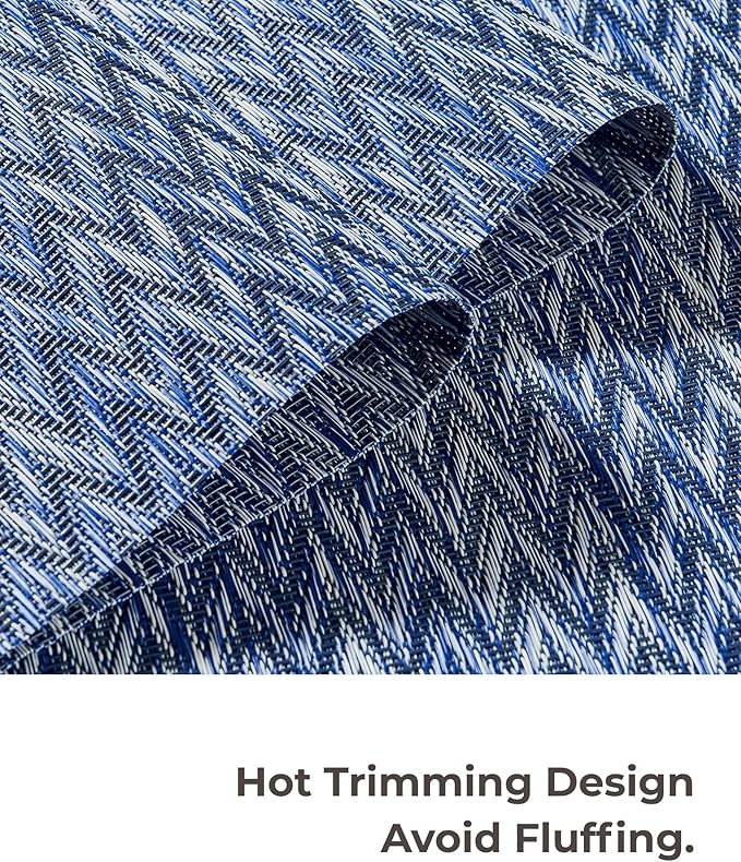 Leetaltree Blue Placemats Set of 8 - Heat Resistant Non-Slip Place mats for Dining Table, Washable Durable PVC Vinyl Woven Table Mats（Blue Zigzag, 8）