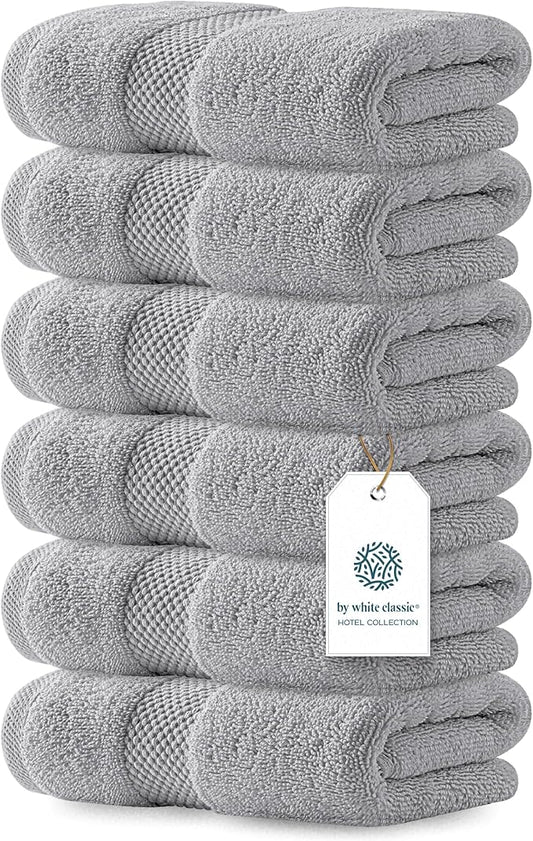 White Classic Luxury Dolphin Gray Hand Towels - Soft 100% Turkish Cotton | Highly Absorbent Hotel spa Bathroom Towel Collection | 16x30 Inch | Set of 6