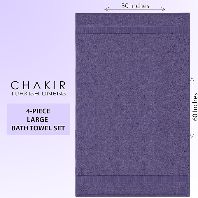 Chakir Turkish Linens 100% Cotton Premium Turkish Towels for Bathroom | 30'' x 60'' Large Bath Towels (4 Piece, Plum)