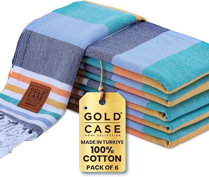 Gold CASE Turkish Hand Towels for Bathroom Set of 6 – 20 x 40'' – 100% Cotton Bathroom Hand Towels – OLYMPOS Towel for Spa, Face, Tea & Dishcloth – Decorative Cloth – Multicolor