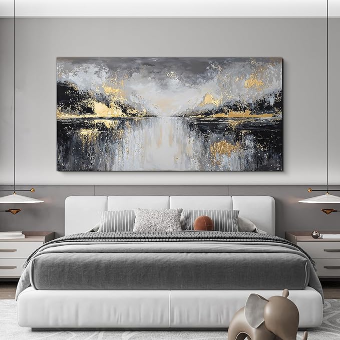 YISXINOAG Modern Canvas Wall Art Large Abstract Wall Decor Large Wall Art for Living Room Black and Gold Canvas Prints Abstract Art Modern Home Decor on Bedroom Ready to Hang Size 29"X58"