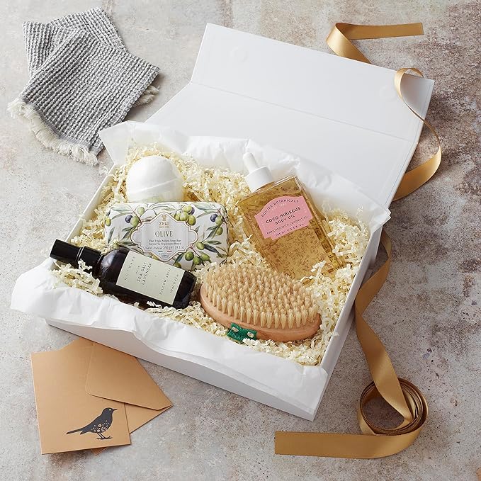 CECOBOX - Gift Boxes with Lids for Presents 11"x7.5"x3" - Matte, Collapsible Magnetic Closure Gift Box - Groomsmen & Bridesmaid Proposal Boxes, Wedding, PR, Birthdays, Holidays (White)