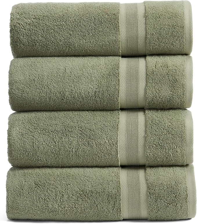 Springtree Home Luxury Viscose from Bamboo Bath Towel Set of 4 | 35% Viscose from Bamboo - 65% Cotton | Absorbent Quick-Dry Towels for Bathroom | Oeko-TEX Standard 100 Cotton | Lily Pad Green