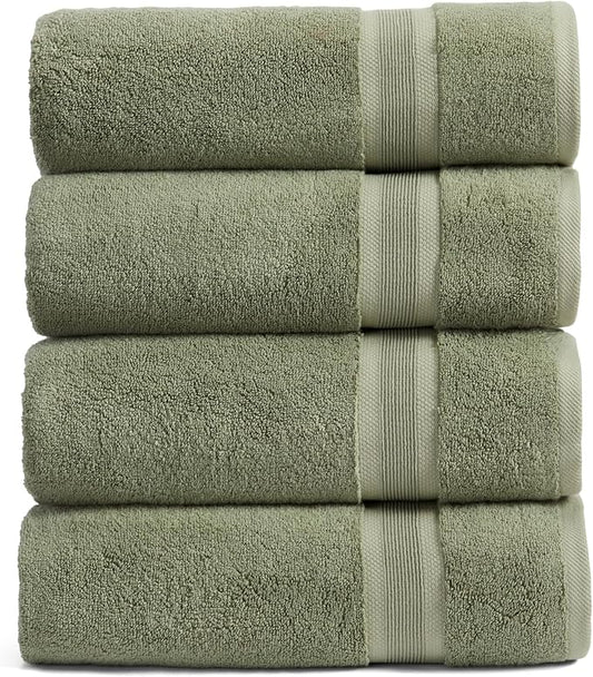 Springtree Home Luxury Viscose from Bamboo Bath Towel Set of 4 | 35% Viscose from Bamboo - 65% Cotton | Absorbent Quick-Dry Towels for Bathroom | Oeko-TEX Standard 100 Cotton | Lily Pad Green