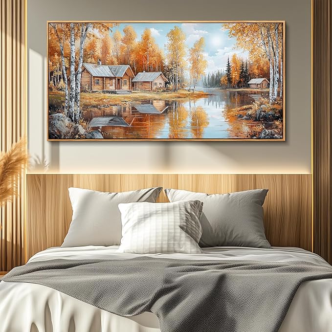 QIYILEXWART Canvas Wall Art For Living Room Large Wall Decor For Office Bedroom Decorations Forest Cabin Landscape Pictures Farmhouse Painting Artwork Room Wall Mural Aesthetic Home Decor 30x60 In