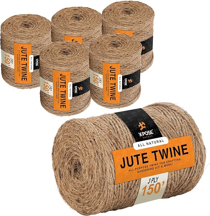 Jute Twine - 3 Ply Brown Roll 150 Feet Natural Jute String for Crafts, Packaging, Wrapping, Decorative Rope Cord for Hanging Ornaments (6 Packs)