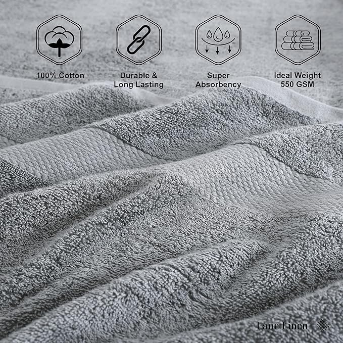 LANE LINEN 100% Cotton Oversized Bath Towels Set of 2 (35"x66") - Ring Spun Cotton Oversized Towels - Quick Dry, Soft & Absorbent Extra Large Bath Towel Set - Dorm Essentials for Girls - Space Grey