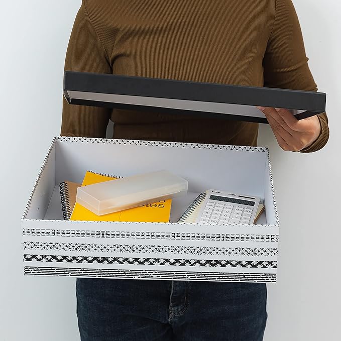 SLPR Nesting Decorative Storage Boxes With Lids for Home Decor - Set of 3: Black and White Photo Storage, Cardboard Document Boxes for Scrapbook, Keepsake, Memories