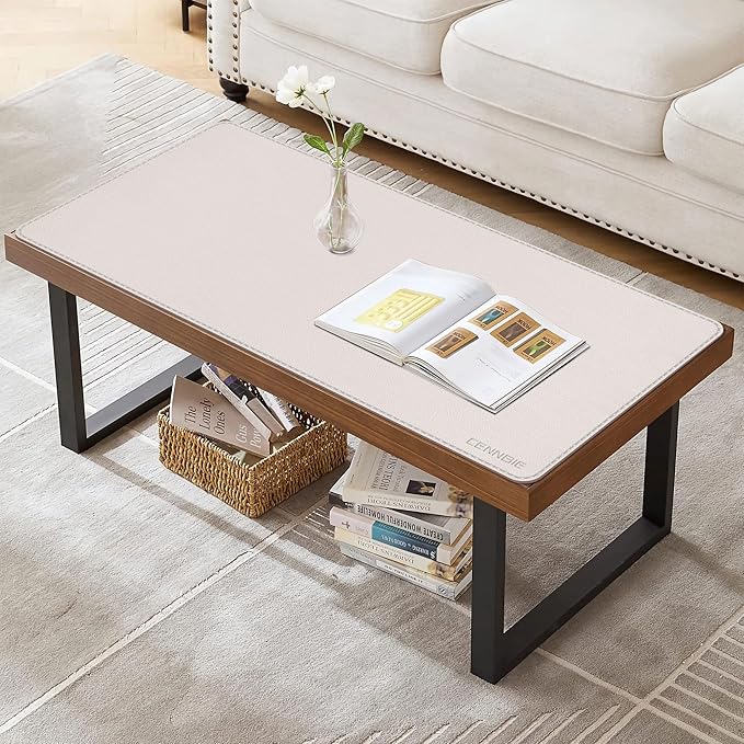 CENNBIE 35.5" x 16" Leather Desk Mat, Non-Slip Waterproof Extra Wide Desk Pad Protector,Computer Mouse Pad for Office Home (Cream)