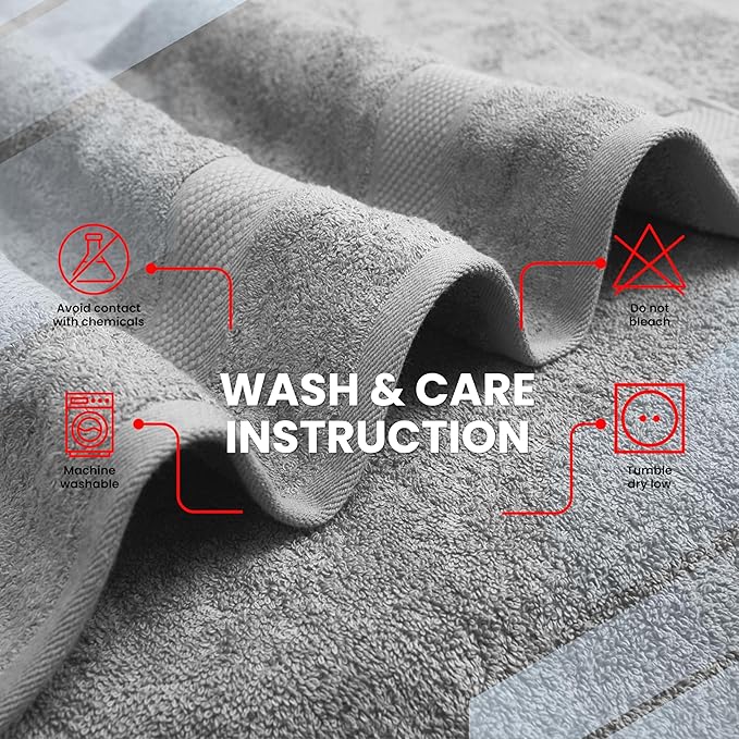 Infinitee Xclusives Luxury 100% Ring-Spun Cotton Bath Towels Set of 4 (27x54 inches) – Soft, Absorbent & Quick-Drying Towels for Bathroom, Gym, Spa & Hotel Use (Charming Grey, Bath Towels)