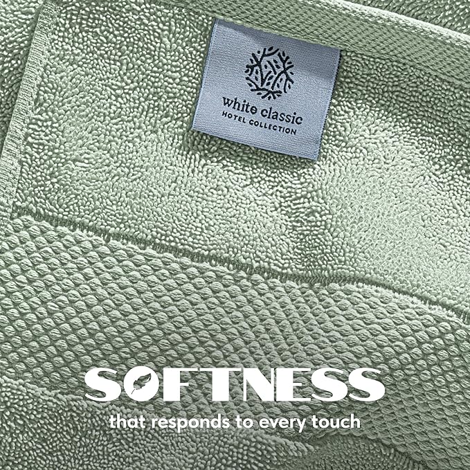 White Classic Luxury Bath Towels Set of 4 Large - 700 GSM Cotton Ultra Soft Bath Towels 27x54 | Highly Absorbent and Quick Dry | Hotel Towels for Bathroom Luxury, Plush Sage Green