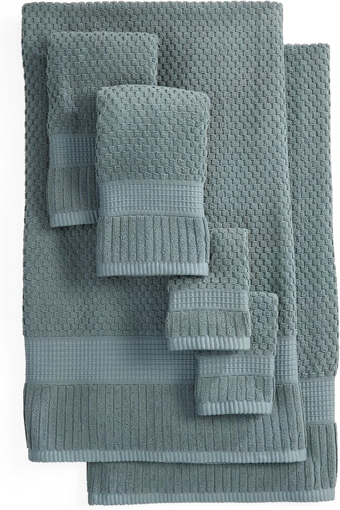 NY Loft 100% Cotton Towel Set 6 Piece | Super Soft & Absorbent Quick-Dry 2 Bath Towels 2 Hand Towels & 2 Washcloths | Textured and Durable Cotton | Premium Thick Towels | 6 Piece Set, Stormy Sea
