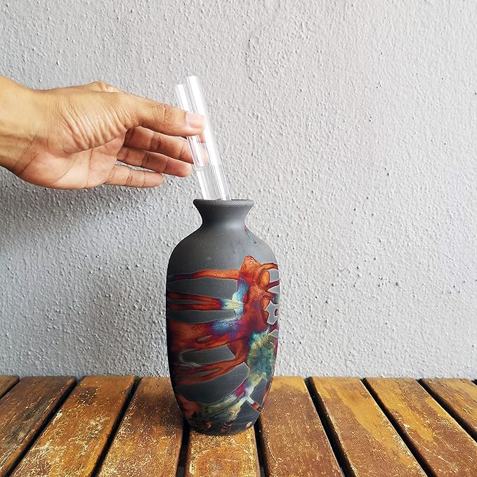 RAAQUU Koban Vase 7" - Handmade Raku Ceramic with Water Tube - Carbon Copper Matte Finish - Modern Boho Home Decor for Living Room, Bedroom, Office - Housewarming Gift - Artisan Pottery