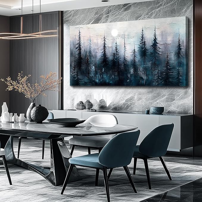 Large Wall Decor for Living Room Canvas Wall Art for Office Modern Wall Decorations for Bedroom Foggy Forest Landscape Paintings Black and White Pictures Artwork Room Home Decor 24"X48"